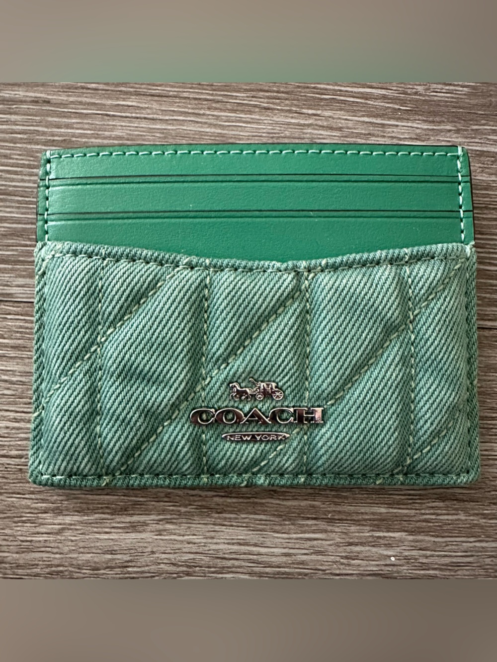 COACH Green Quilted Card Slot Wallet
